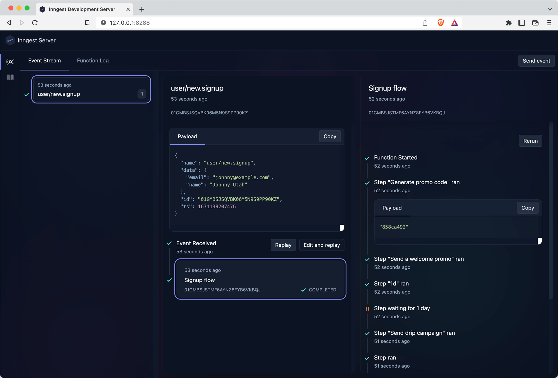 Inngest Dev Server screenshot
